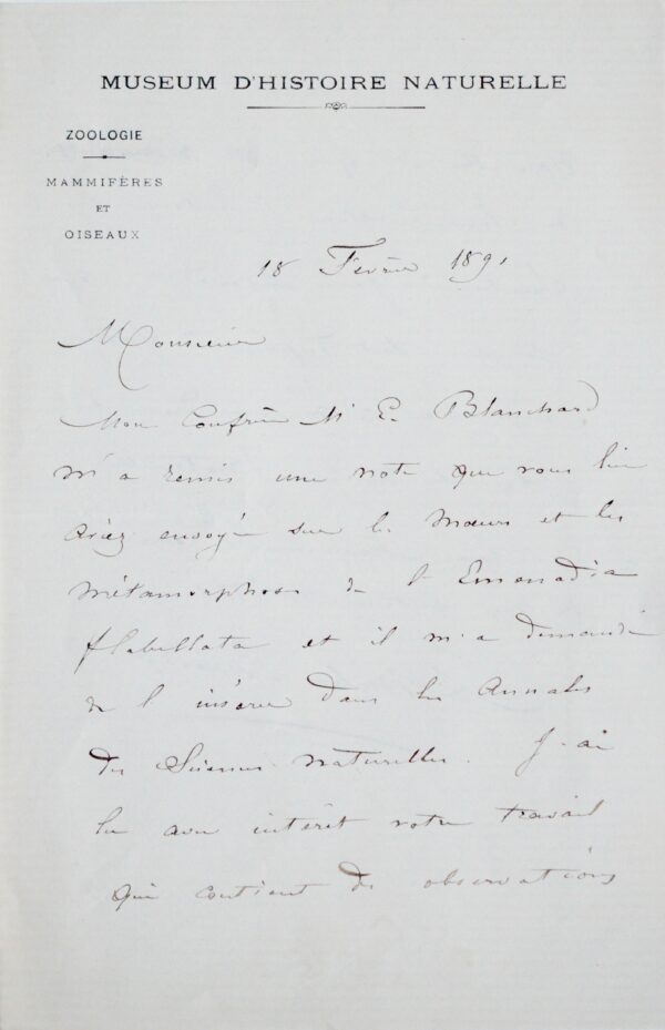 Alphonse Milne-Edwards publie les travaux d'un confrère