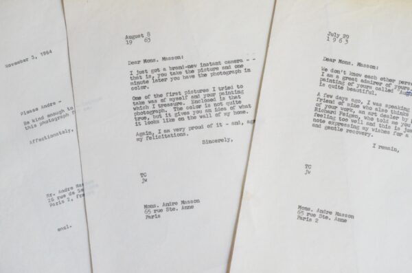 Belle lettre d'André Masson à Tony Curtis