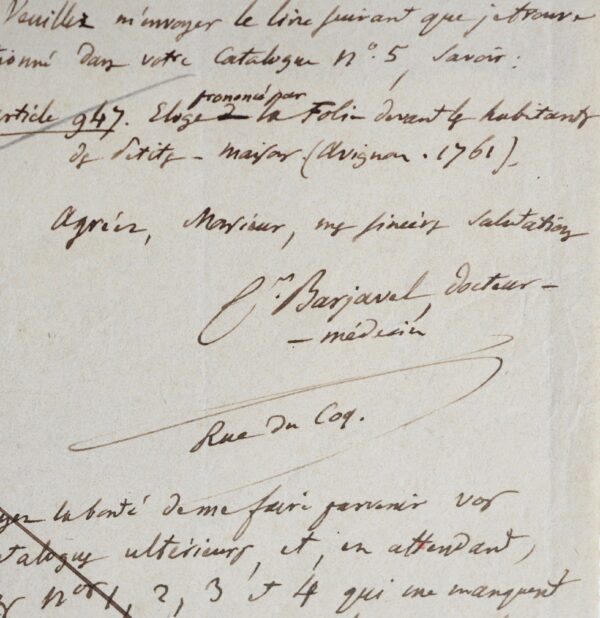 Trois lettres du médecin bibliophile Barjavel