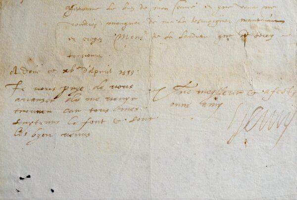 Le futur Henri IV, peu avant son sacre, somme un ami à le rejoindre