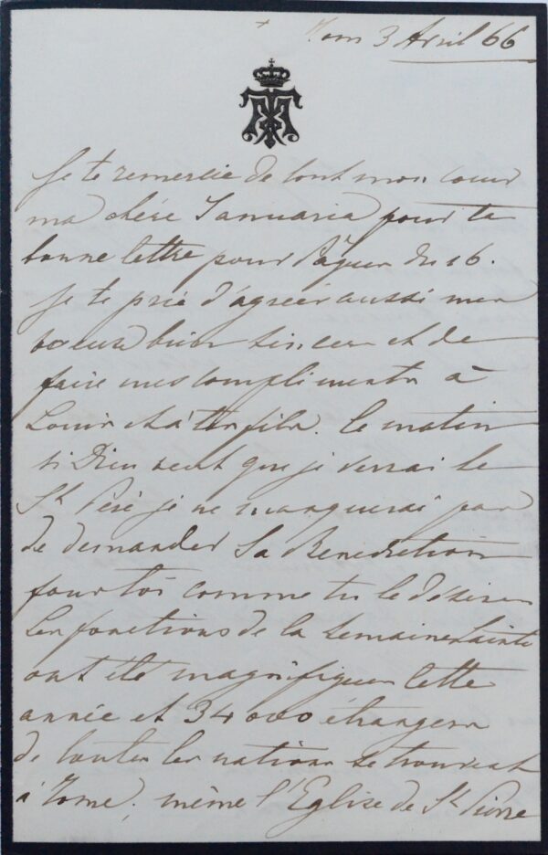 La Reine consort des Deux-Siciles pleure la Reine Marie-Amélie