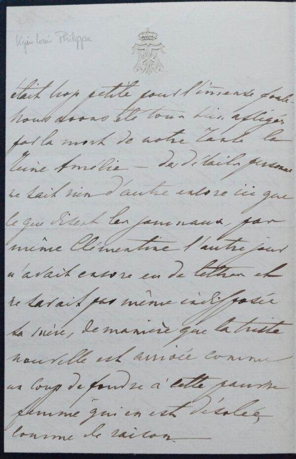 La Reine consort des Deux-Siciles pleure la Reine Marie-Amélie