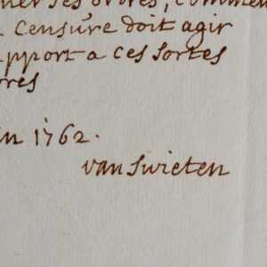 Note de Van Swieten apostillé par Marie-Thérèse d'Autriche