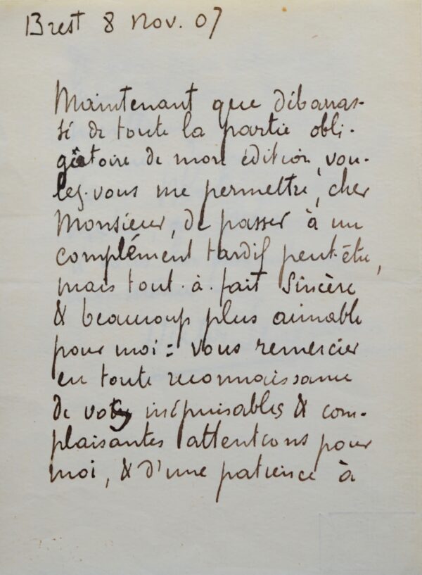 Lettre de Segalen à Vallette sur les Immémoriaux