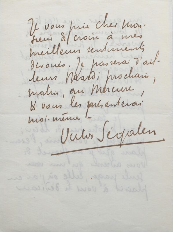 Lettre de Segalen à Vallette sur les Immémoriaux