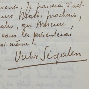 Lettre de Segalen à Vallette sur les Immémoriaux