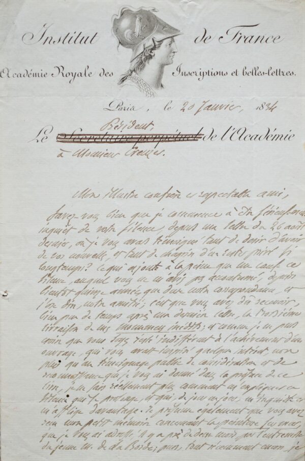 Belle lettre de Raoul-Rochette à Creuzer