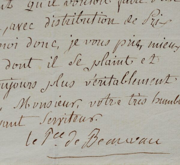 Belle lettre du Prince de Beauvau