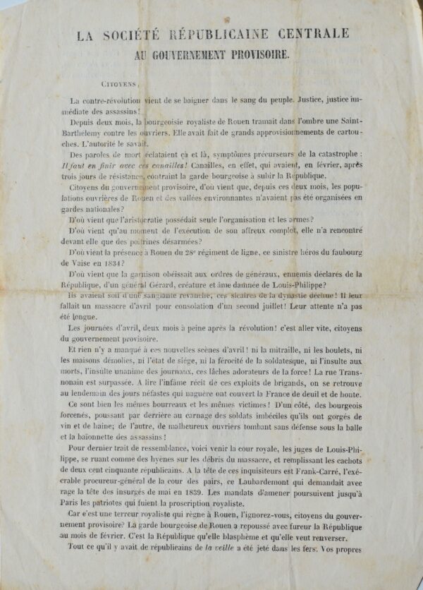 Deux rares documents sur Société Républicaine Centrale de Blanqui