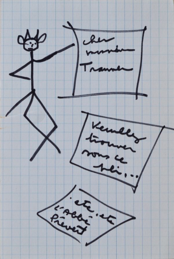 Dessin de Jacques Prévert à Trauner