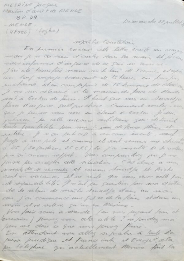 Jacques Mesrine entame une grève de la faim et prévient les médias