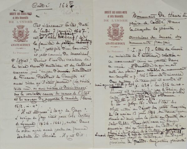 Tubeuf invite l'évêque de Gap aux obsèques du prince de Condé