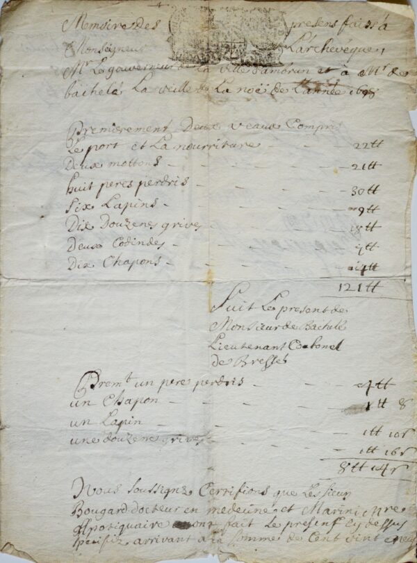 Lapins et grives pour l'archevêque et le gouverneur d'Embrun