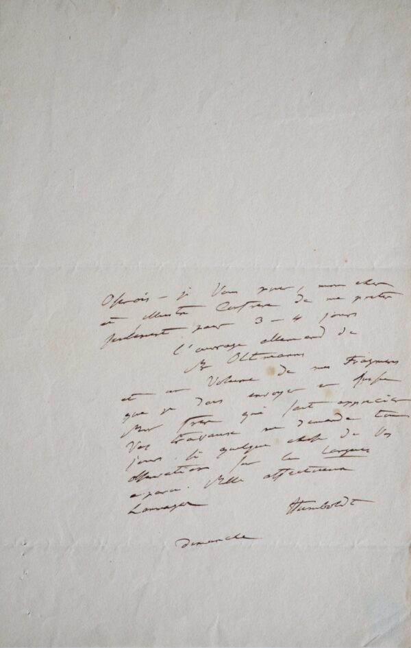 Lettre d'Humboldt à Freycinet au sujet d'Oltmanns