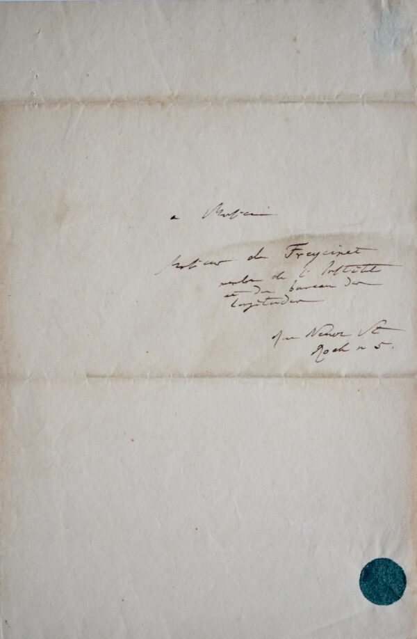 Lettre d'Humboldt à Freycinet au sujet d'Oltmanns