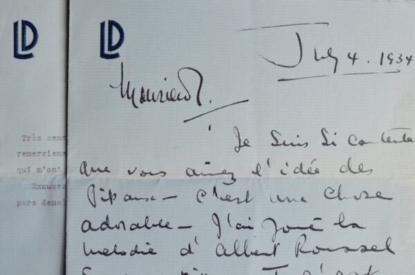 Deux lettres de Louise Hanson-Dyer