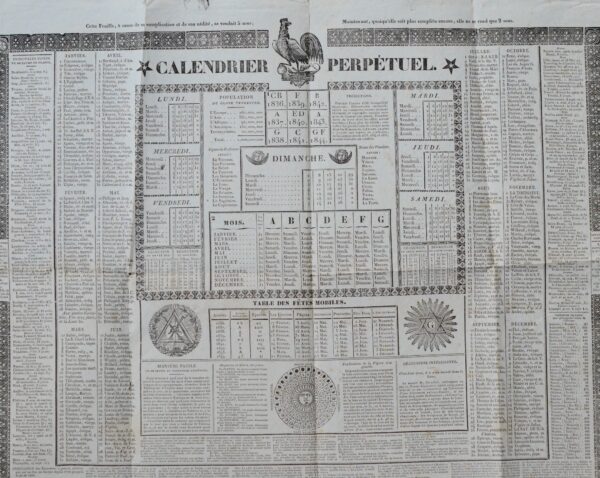 Curieux calendrier perpétuel ésotérique