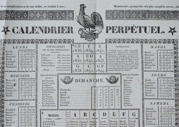 Curieux calendrier perpétuel ésotérique