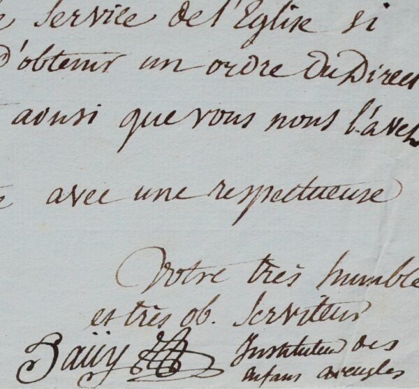 Rarissime lettre de Valentin Haüy sur les enfants aveugles