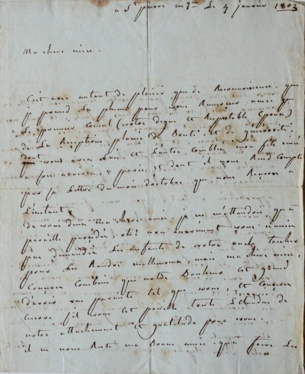 Longue lettre adressée à Joséphine par sa tante Tascher de La Pagerie