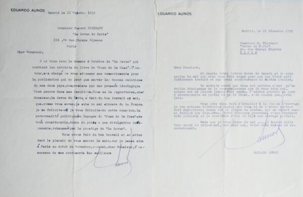 Deux lettres d'Eduardo Aunós à Thiébaut