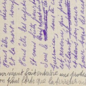 Corrections d'Éluard pour son texte sur le Guernica d'Alain Resnais.