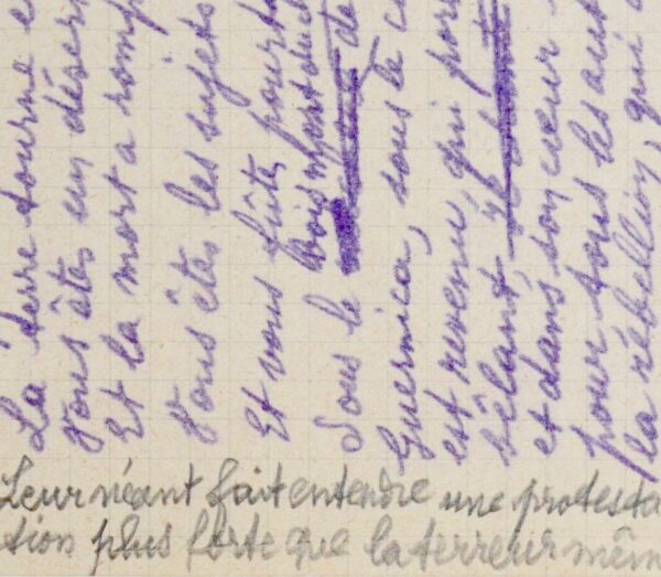 Corrections d'Éluard pour son texte sur le Guernica d'Alain Resnais.