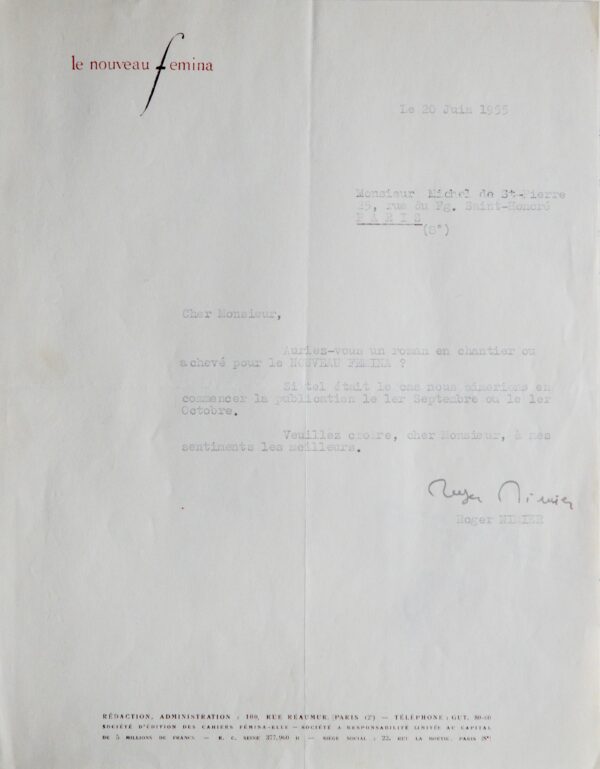 3 lettres de Roger Nimier