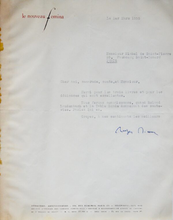 3 lettres de Roger Nimier