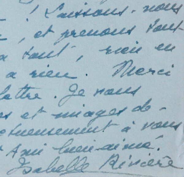 Correspondance d'Isabelle Rivière à l'Abbé Rivière