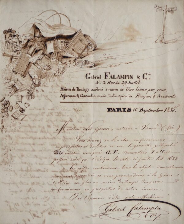 Étonnante lettre illustrée de Gabriel Falampin, l'avoué de George Sand