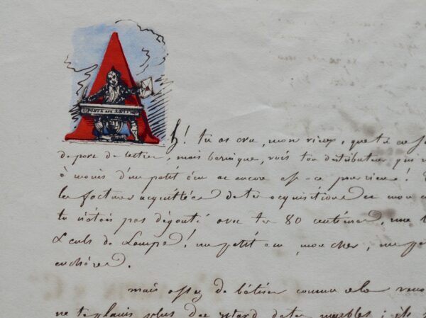 Étonnante lettre illustrée de Gabriel Falampin, l'avoué de George Sand