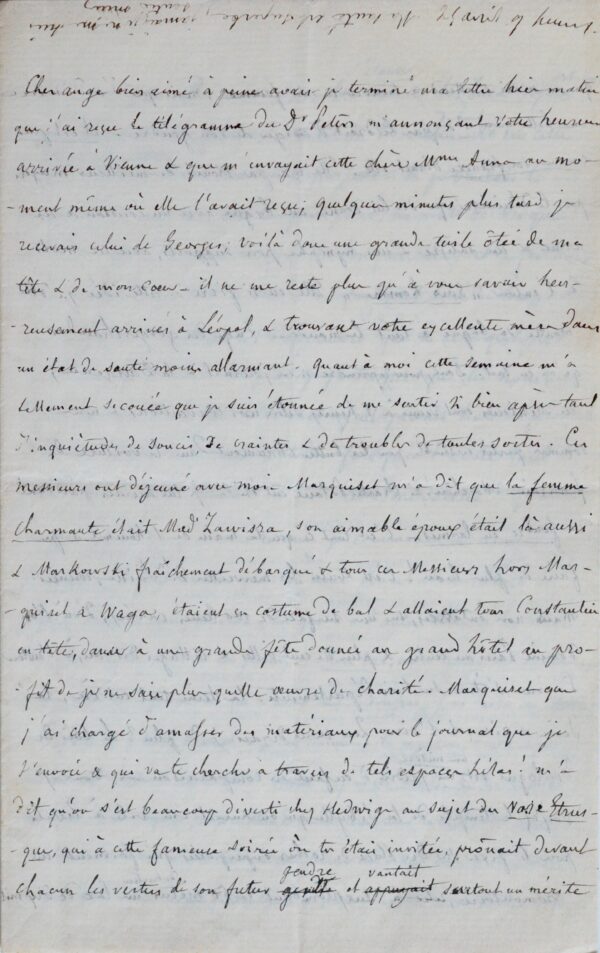 Très belle et très longue lettre de Mme Hanska (Balzac)