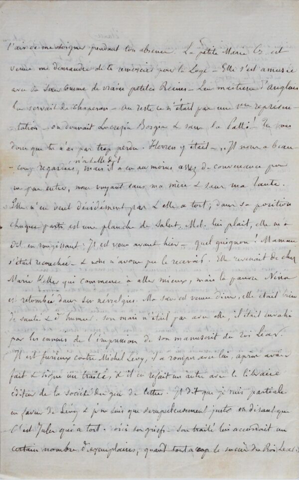Très belle et très longue lettre de Mme Hanska (Balzac)