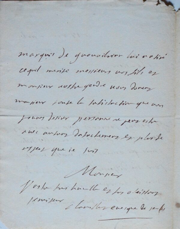Lettre de l'évêque de Senlis Jean-François de Chamillart
