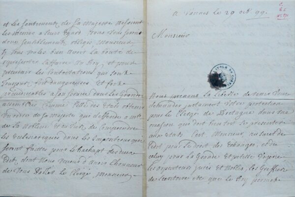 Rare document signé par les 8 évêques de Bretagne en 1699