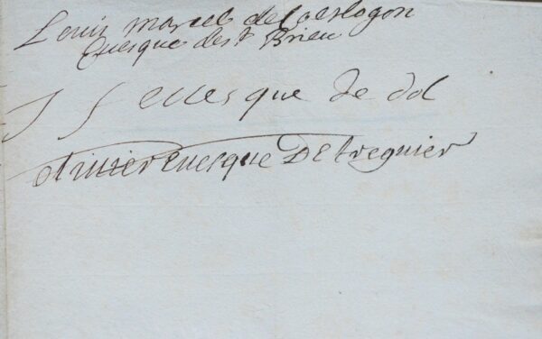 Rare document signé par les 8 évêques de Bretagne en 1699