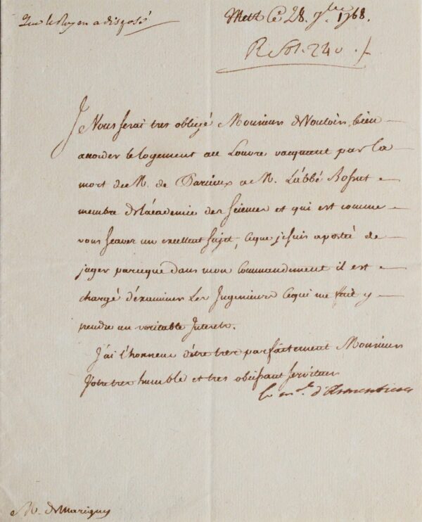 D'Armentières intervient pour loger l'abbé Bossut au Louvre