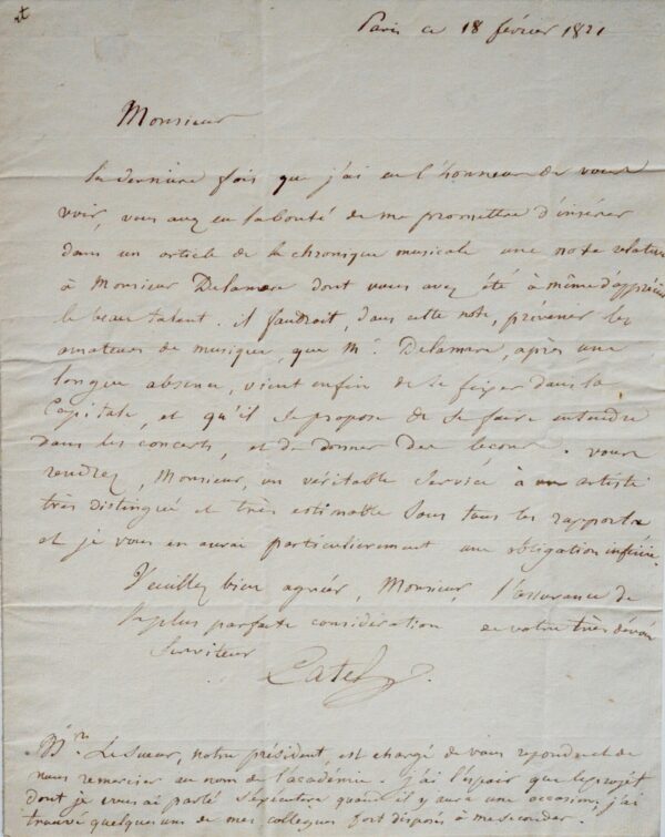 Le compositeur Charles-Simon Catel s'adresse à Castil-Blaze