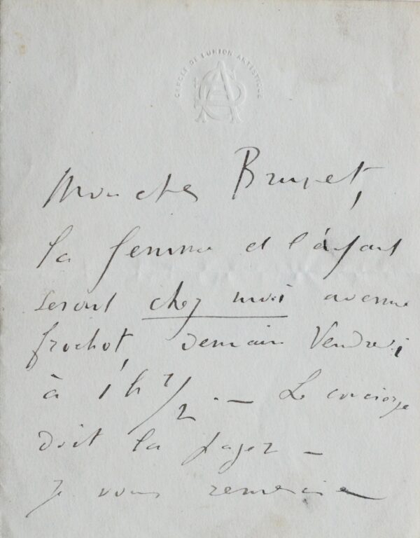 Lettre de Ferdinand Humbert illustrée d'une Vierge à l'Enfant