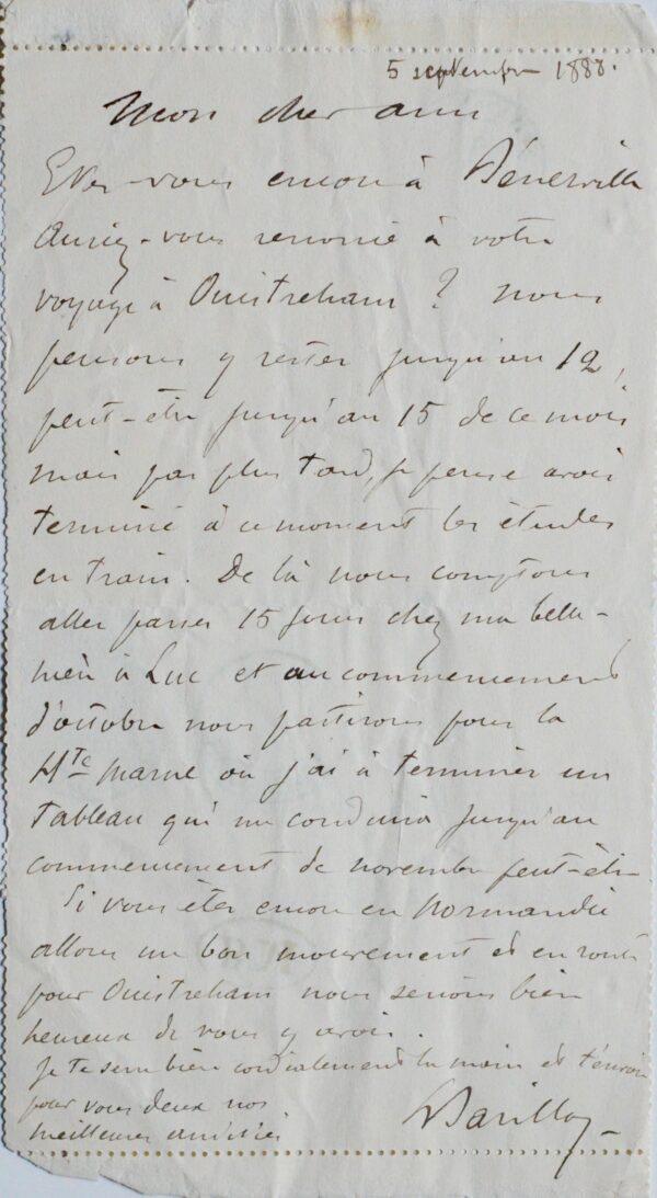Lettre de Léon Barillot au collectionneur Paul Gallimard