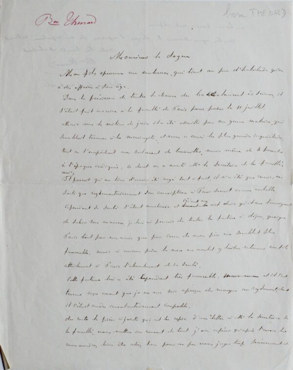 Paul Thénard intercède en faveur de son fils