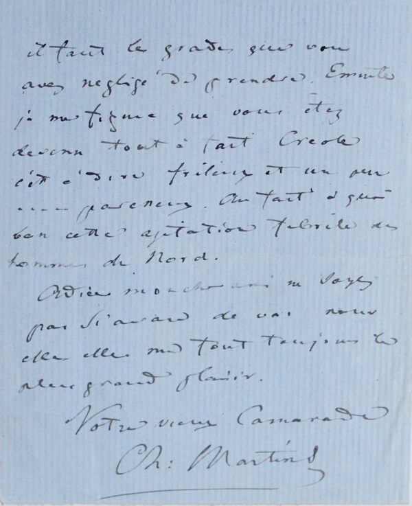 Lettre du naturaliste Charles-Frédéric Martins