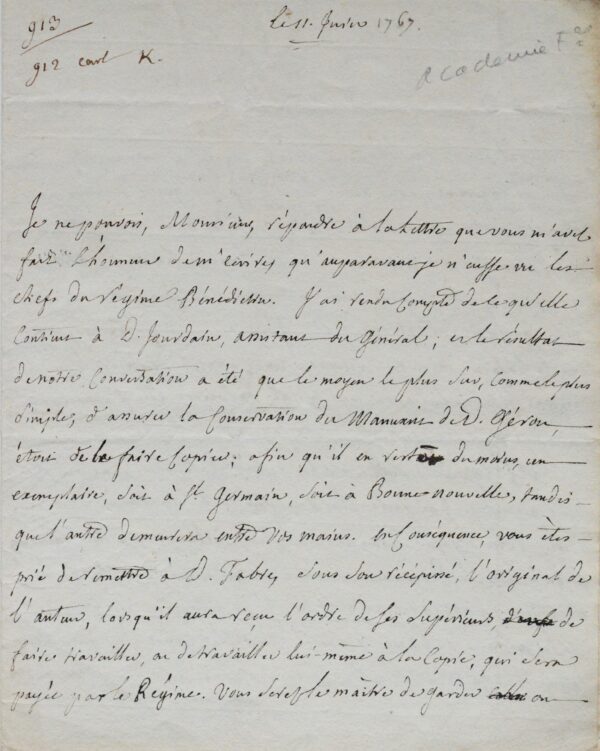 Lettre de Foncemagne évoquant ses compatriotes orléanais Jousse, Gérou, Polluche