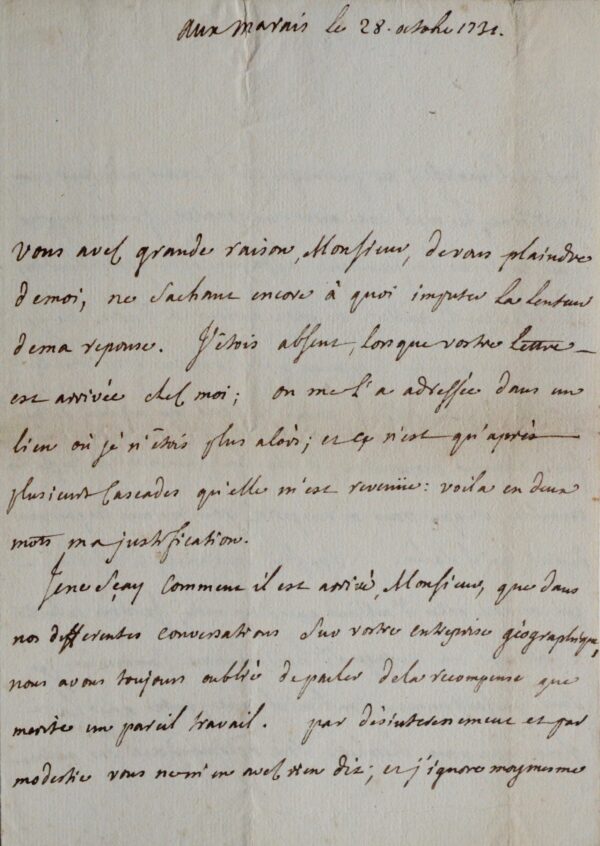 Lettre de Foncemagne au géographe D'Anville