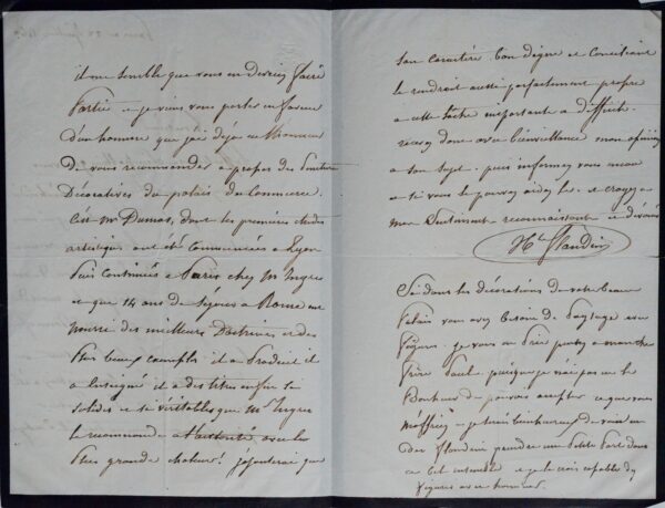 Hippolyte Flandrin recommande Michel Dumas pour l'Ecole des Beaux-arts de Lyon