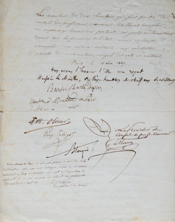 Pétition pour le Conservatoire des Arts et Métiers en 1847