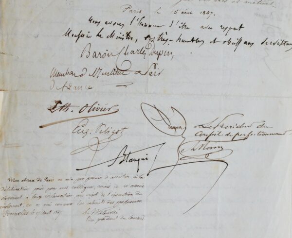 Pétition pour le Conservatoire des Arts et Métiers en 1847