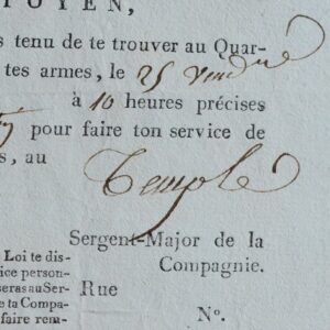 Convocation d'un garde au Temple pour l'exécution de Marie-Antoinette