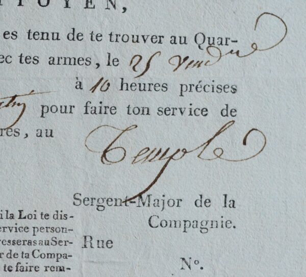 Convocation d'un garde au Temple pour l'exécution de Marie-Antoinette